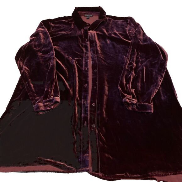 Eileen Fisher Blouse Women's Button Up Velvet Silk Red Large Romantic - Picture 1 of 10
